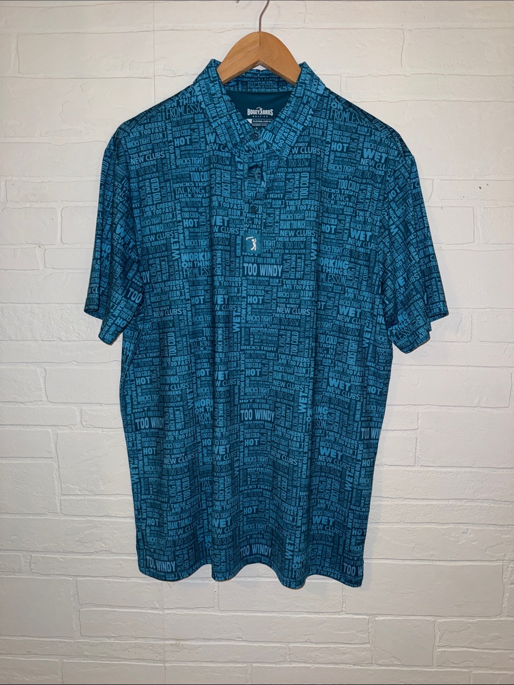 Bogey Bros Teal Text-Print Performance Mens Golf Polo